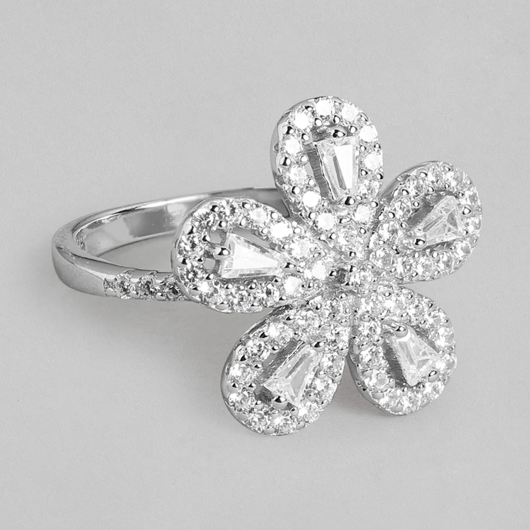 Floral Radiance: Rhodium Plated 925 Sterling Silver Ring for Her (Onesize) - Image 5