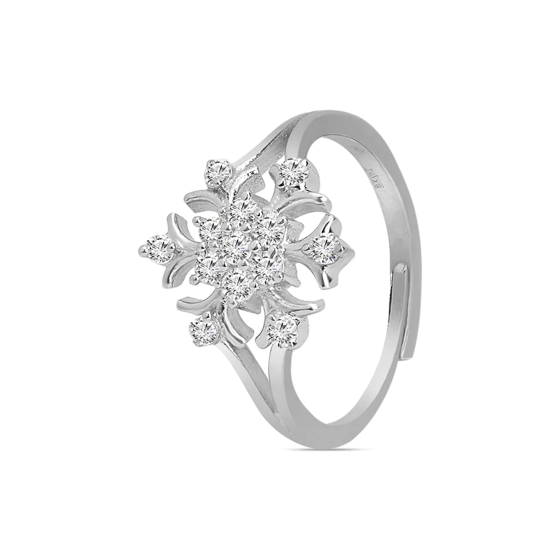 Floral Radiance Rhodium Plated 925 Sterling Silver Women's Ring - Image 6