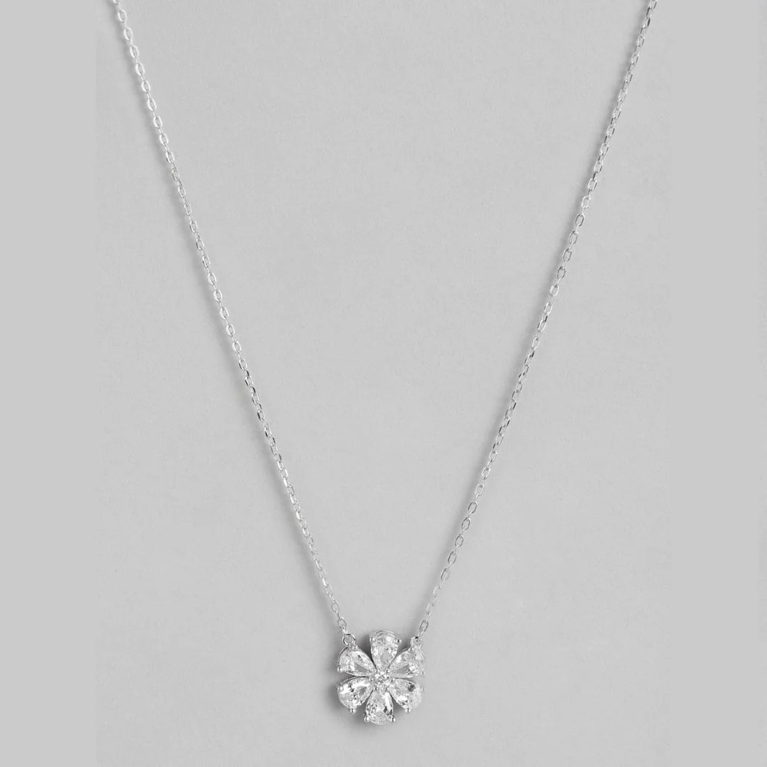 Floral Radiance Rhodium Plated CZ 925 Sterling Silver Necklace - Image 5