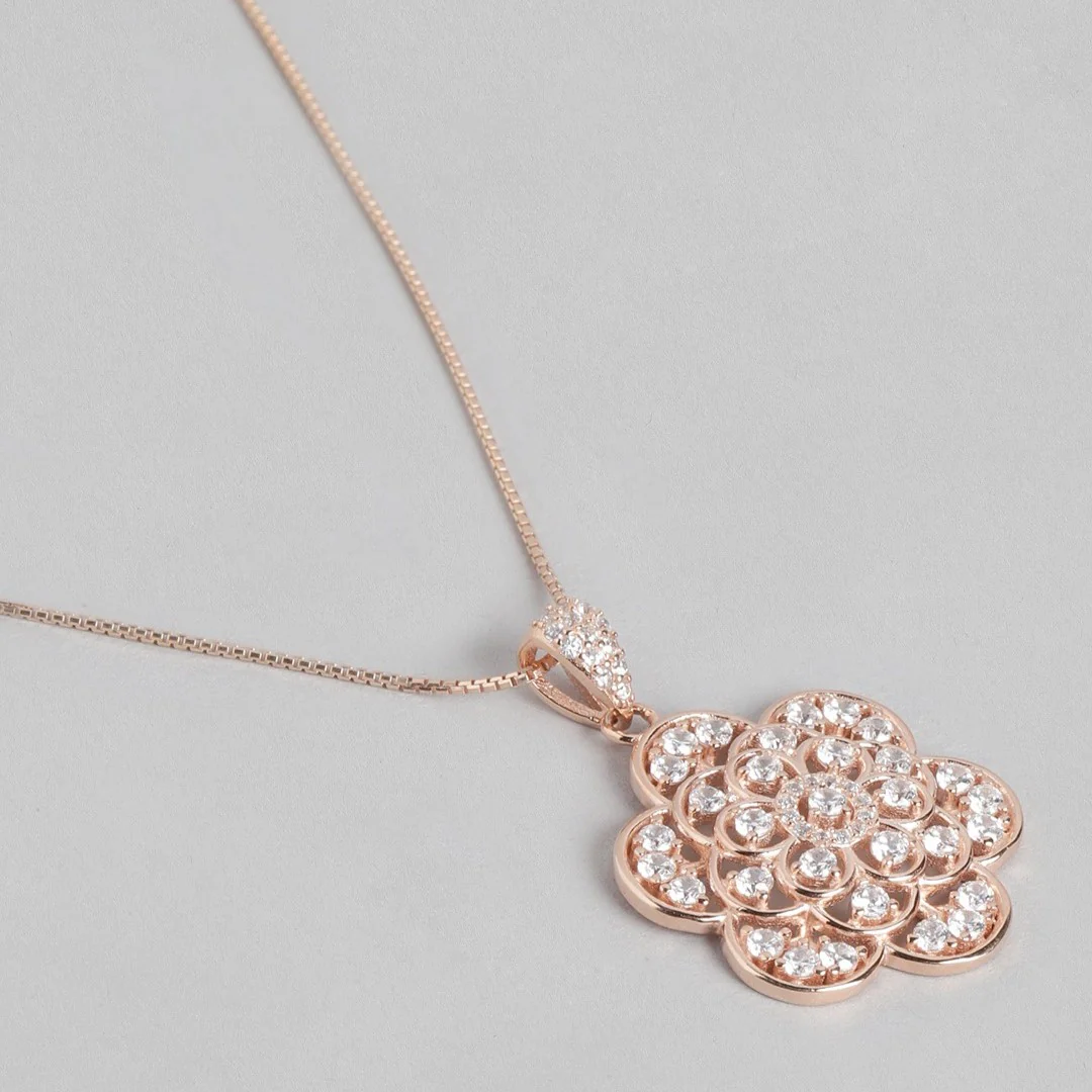 Floral Radiance Rose Gold-Plated Cubic Zirconia 925 Sterling Silver Jewelry Set - Image 7