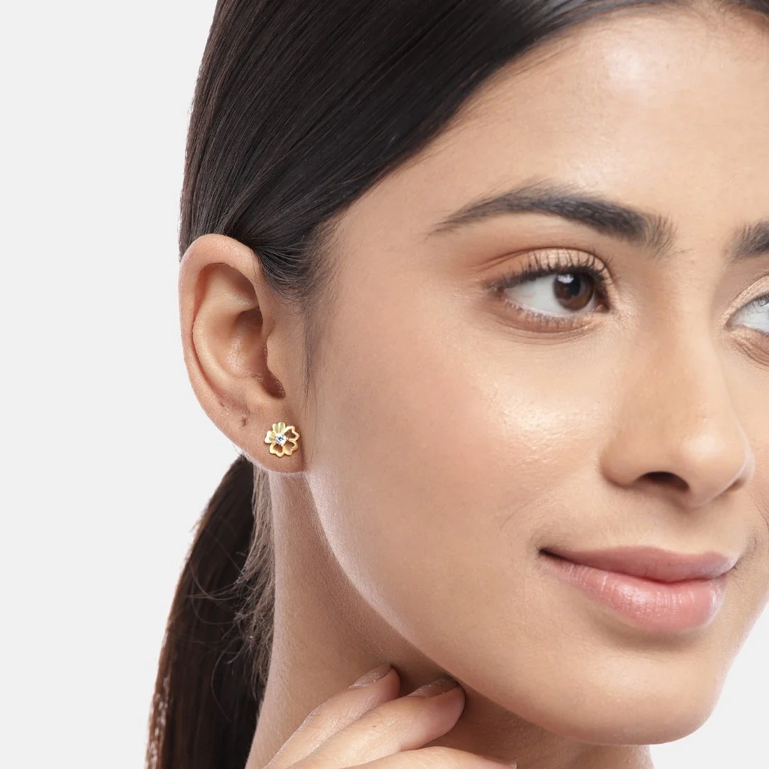 Floral Solitaire Gold Plated 925 Sterling Silver Studs - Image 2