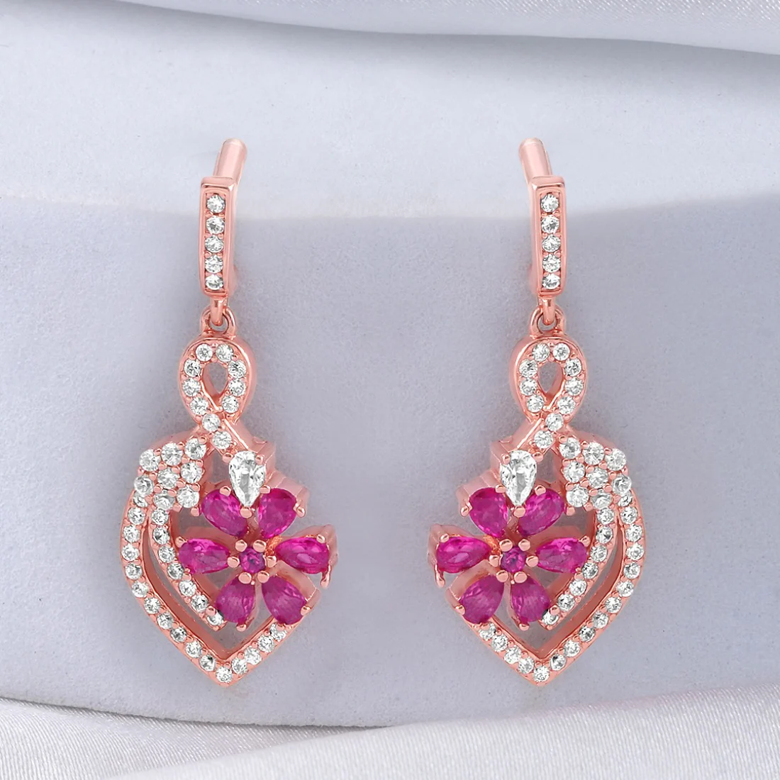Floral Sparkle Rose Gold Plated 925 Sterling Silver Earrings - Image 4