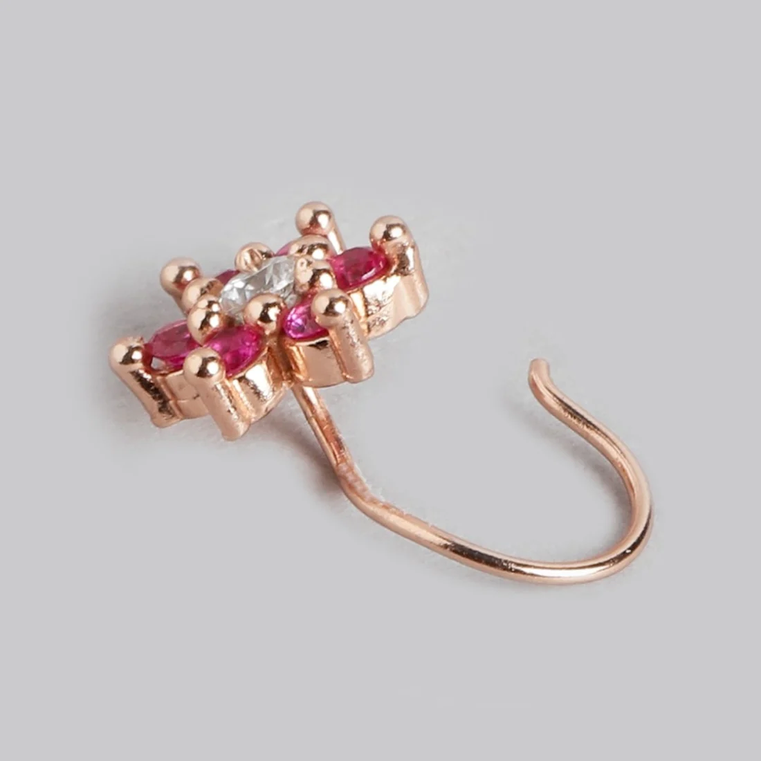 Floral Sparkle Rose Gold-Plated Cubic Zirconia Flower Nosepin - Image 4