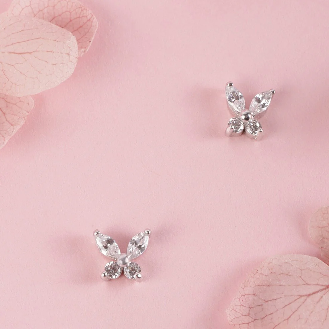 Fluttering Beauty Rhodium Plated 925 Sterling Silver Butterfly Stud Earring - Image 2