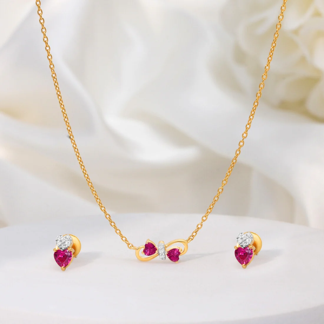 Fluttering Hearts Gold Plated 925 Sterling Silver Jewellery Set