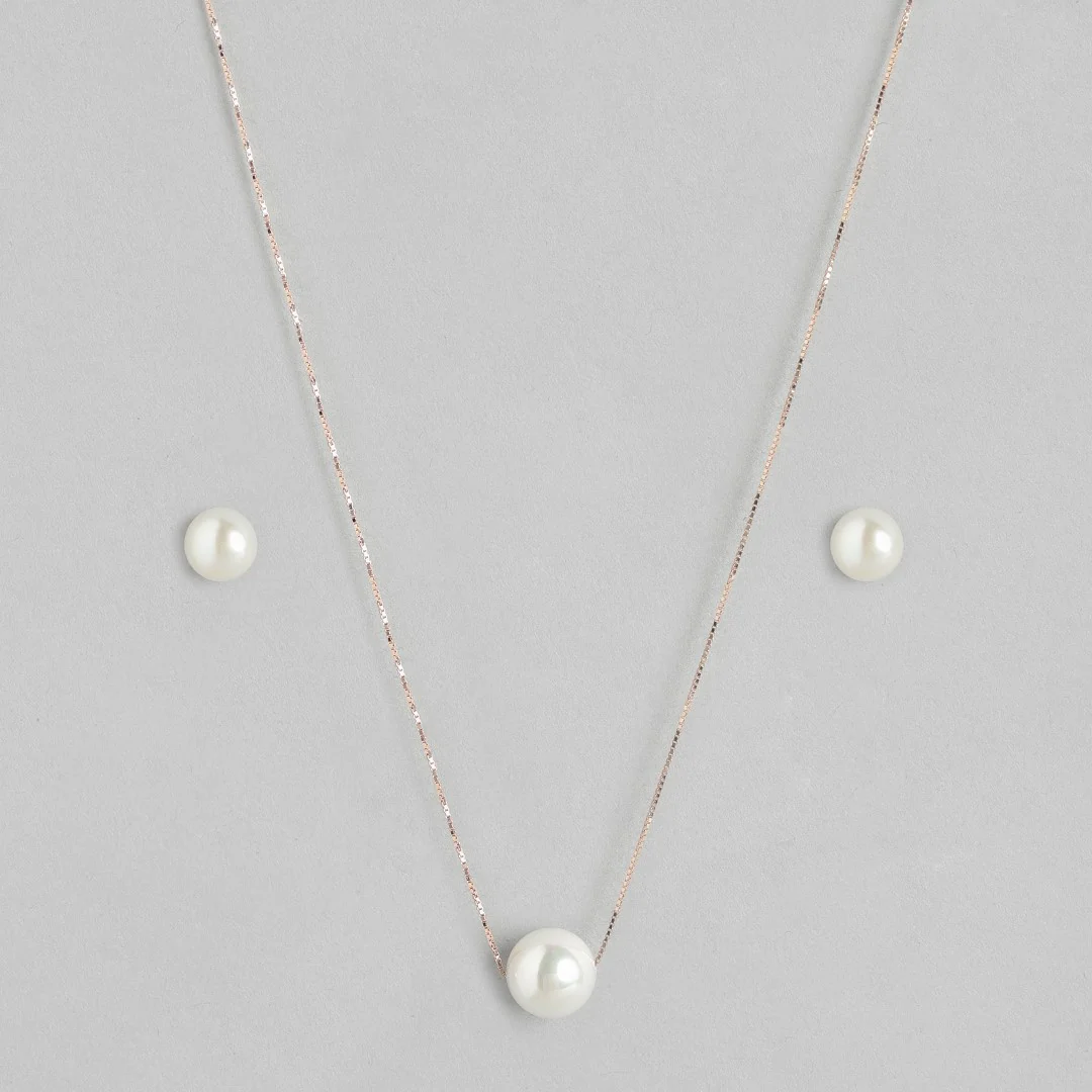 Freshwater Pearl Rose Gold Plated 925 Sterling Silver Jewellery Set - Image 5