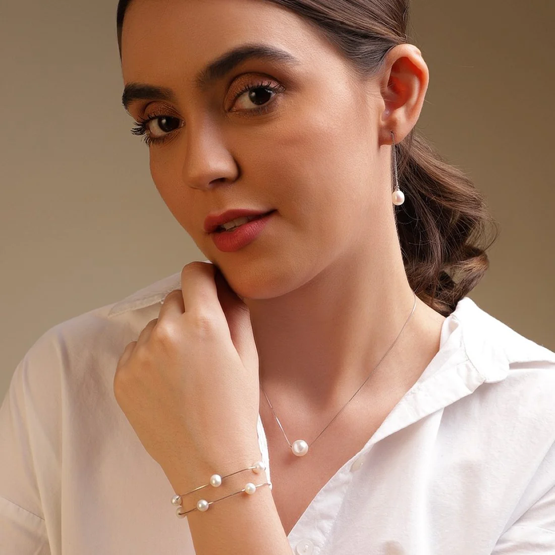 Freshwater Pearl Rhodium Plated 925 Sterling Silver Jewelery set - Image 2