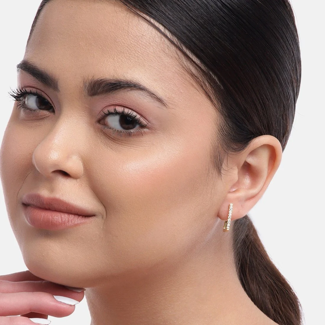 Geometric CZ studded Gold Plated Silver Earring - Image 2