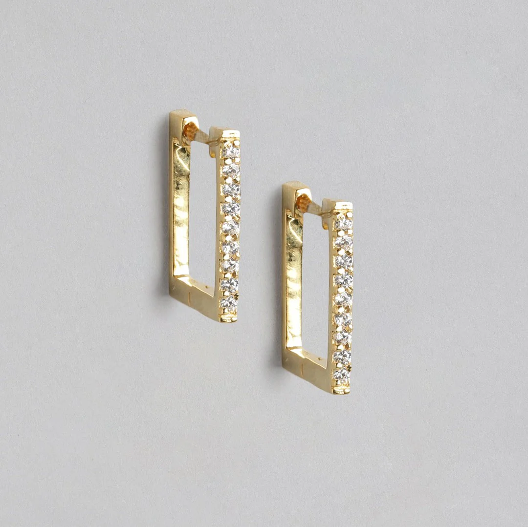 Geometric CZ studded Gold Plated Silver Earring - Image 3