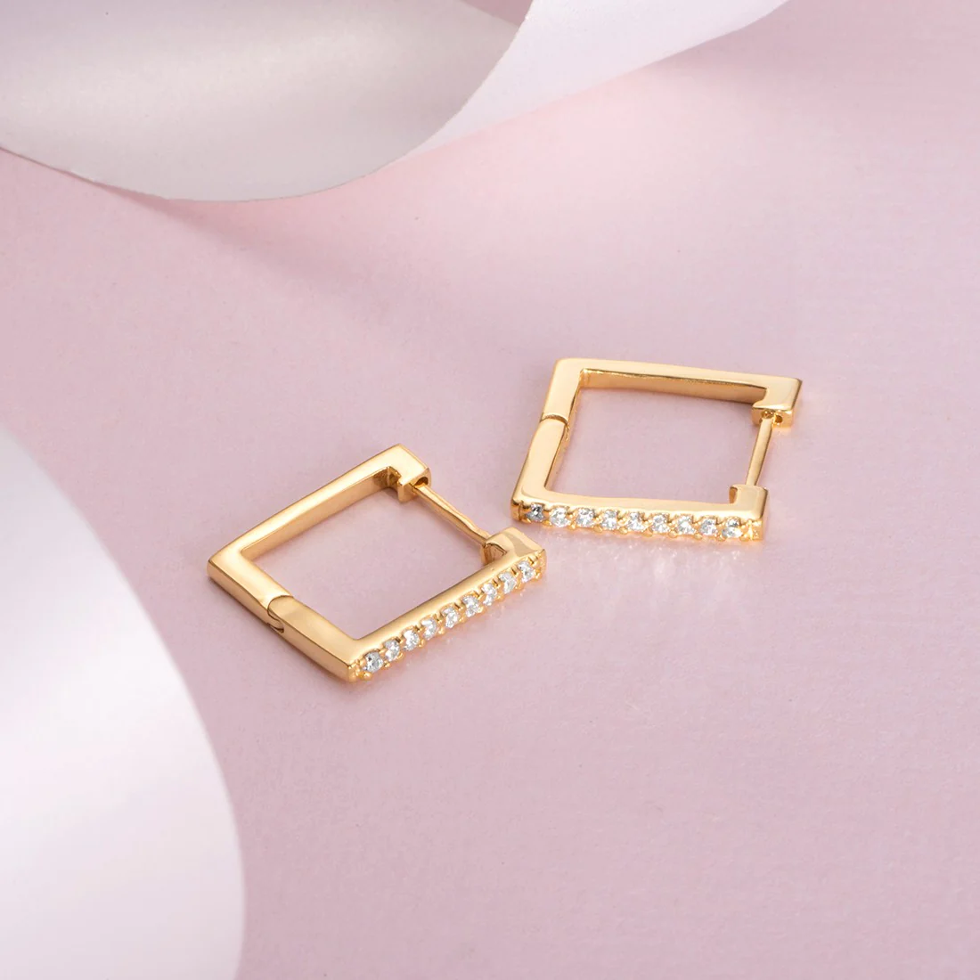 Geometric CZ studded Gold Plated Silver Earring - Image 4