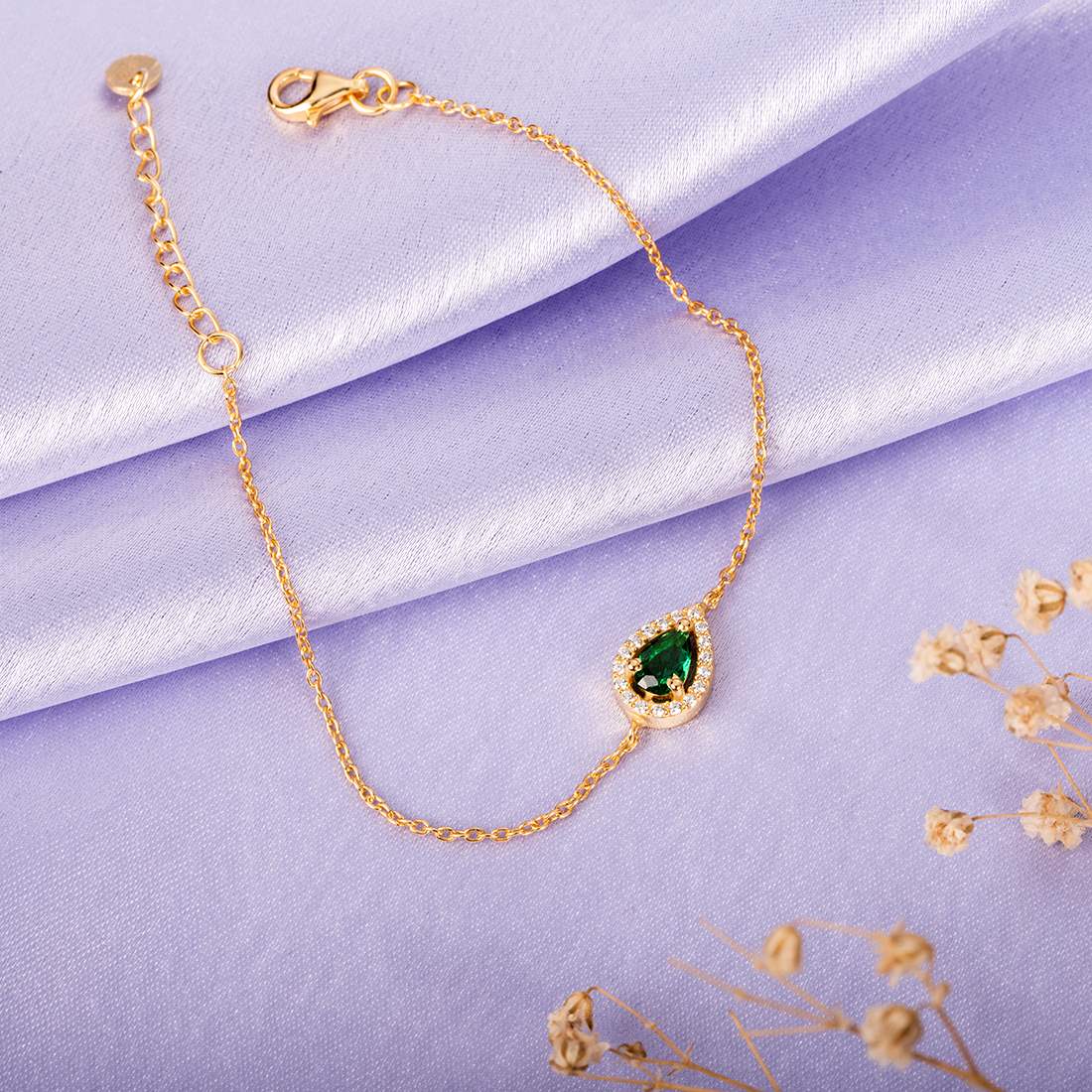 Gilded Emerald Gleam 925 Sterling Silver Gold-Plated Bracelet