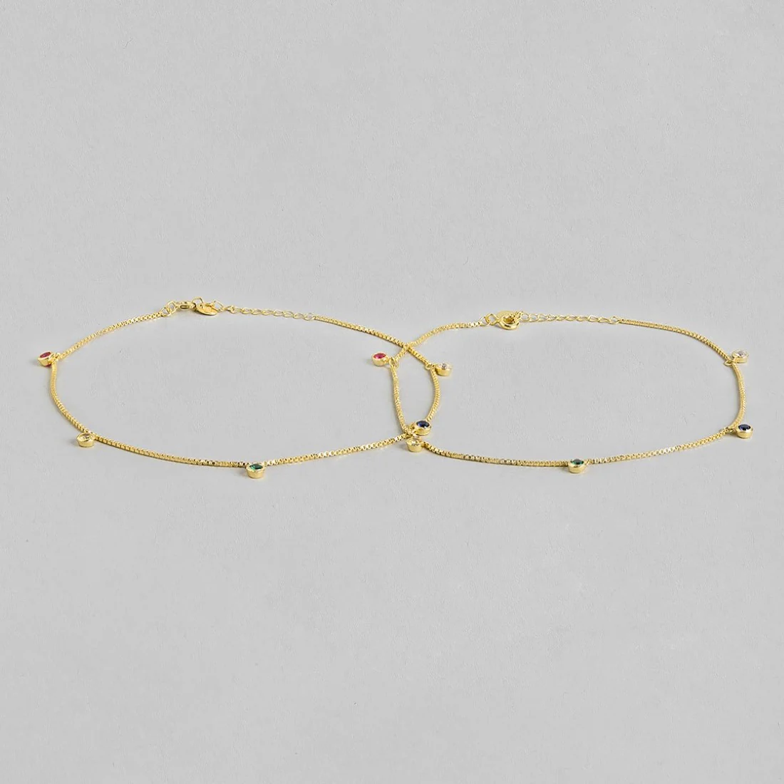 Gilded Harmony Gold Plating Colour Stone 925 Sterling Silver Drop Anklet - Image 3
