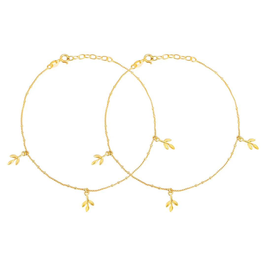Gilded Leaves Elegance Gold-Plated 925 Sterling Silver Leaf Anklet - Image 3