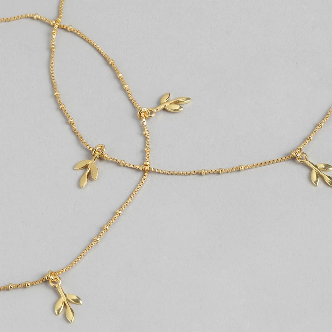 Gilded Leaves Elegance Gold-Plated 925 Sterling Silver Leaf Anklet - Image 6