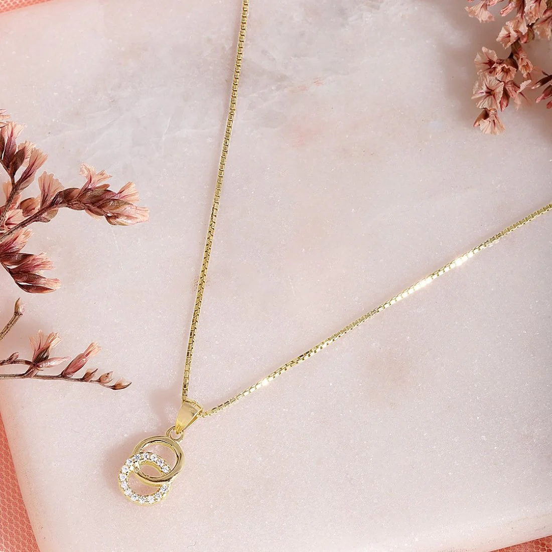 Gilded Orbit CZ Gold-Plated 925 Sterling Silver Pendant with Chain