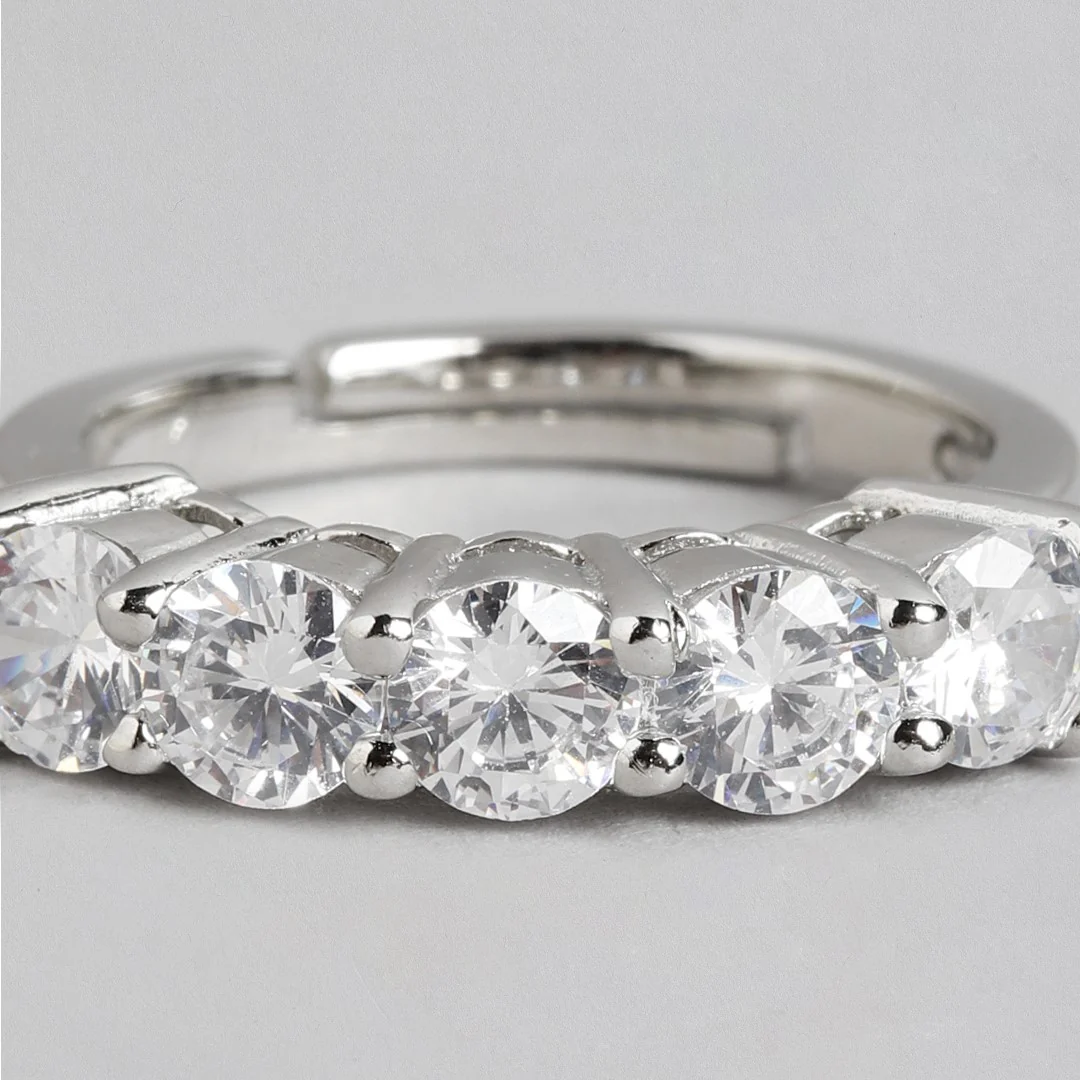 Glacial Glow Rhodium Plated CZ 925 Sterling Silver Ring for Her (Adjustable) - Image 8