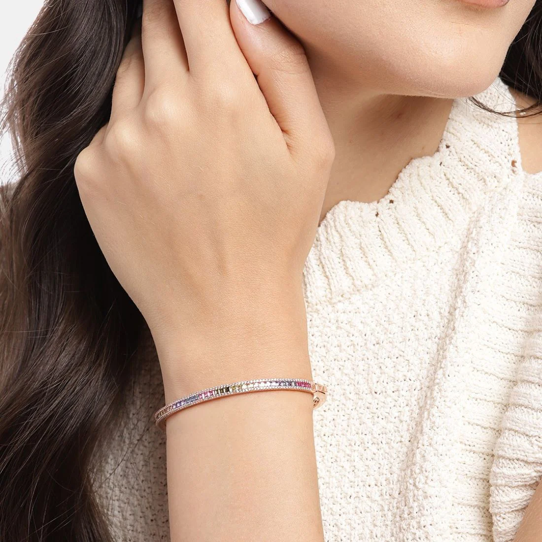 Glamorous Gleam Rose Gold-Plated 925 Sterling Silver Kada Bracelet - Image 2