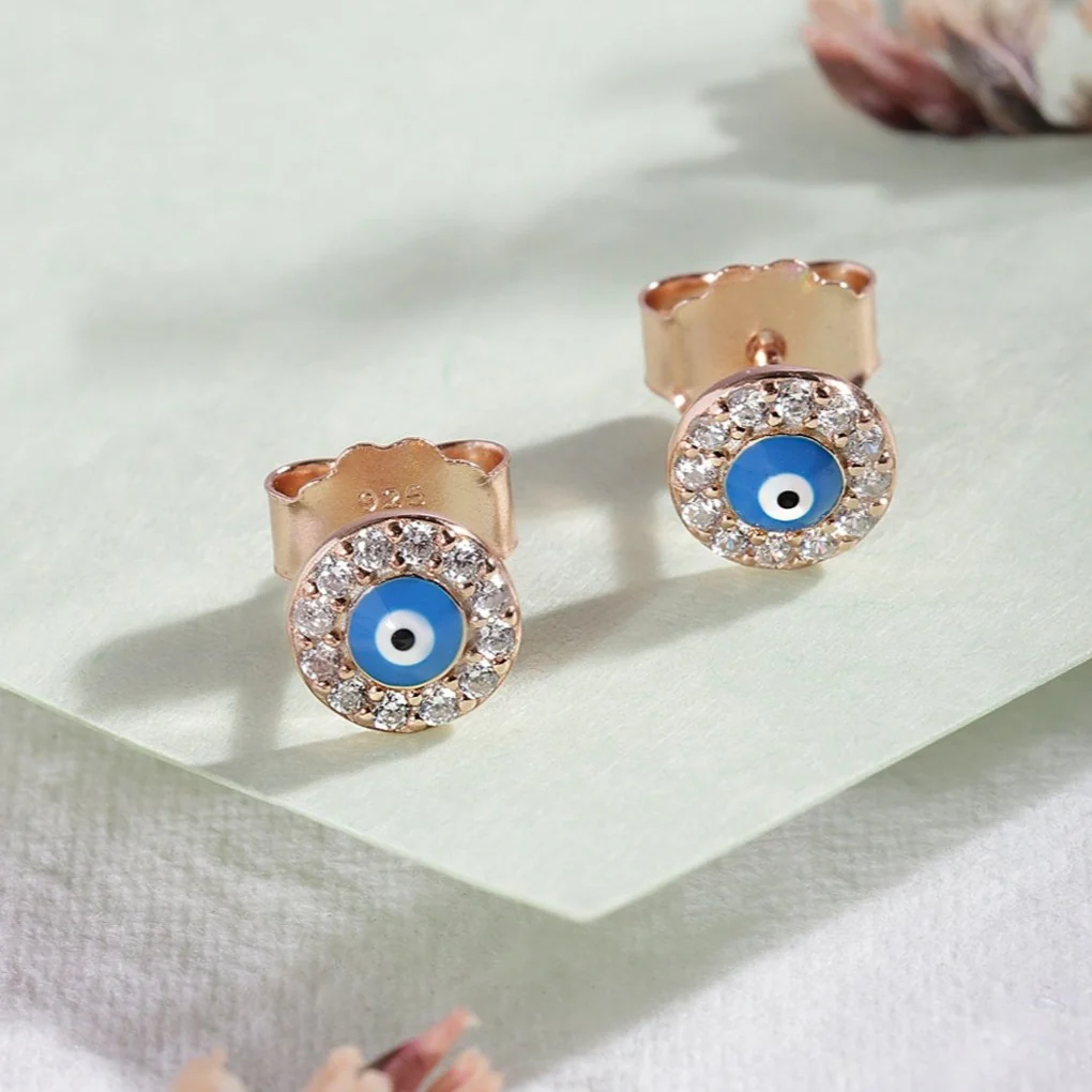 Tiny Evil Evil Studs 925 Silver Earrings in Rose Gold