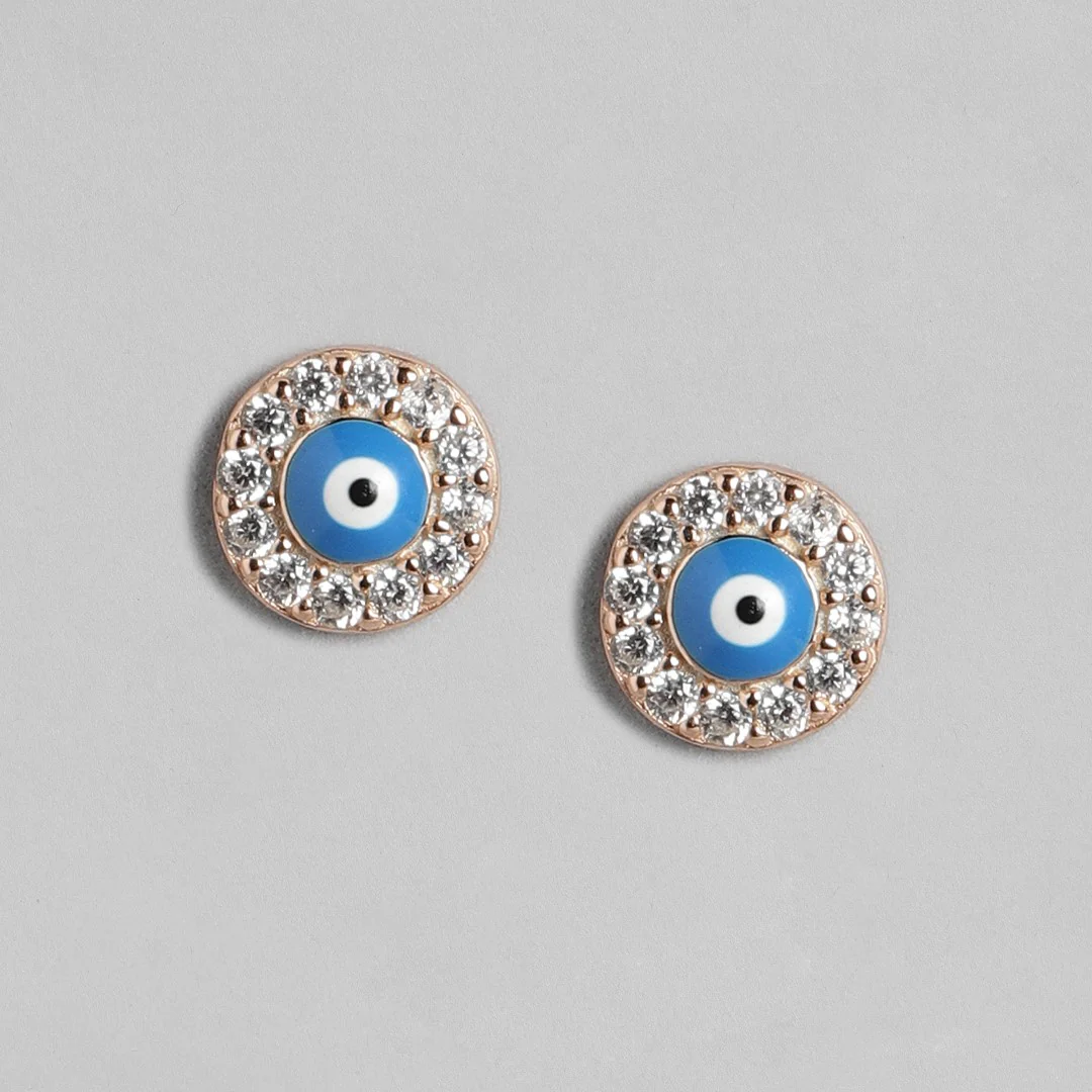 Tiny Evil Evil Studs 925 Silver Earrings in Rose Gold - Image 4