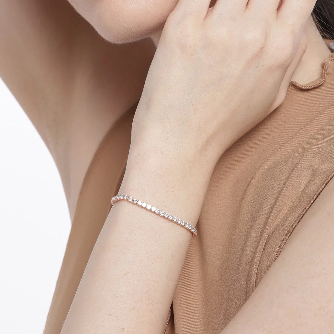 Glimmering Elegance One-Line CZ 925 Sterling Silver Bracelet - Image 2