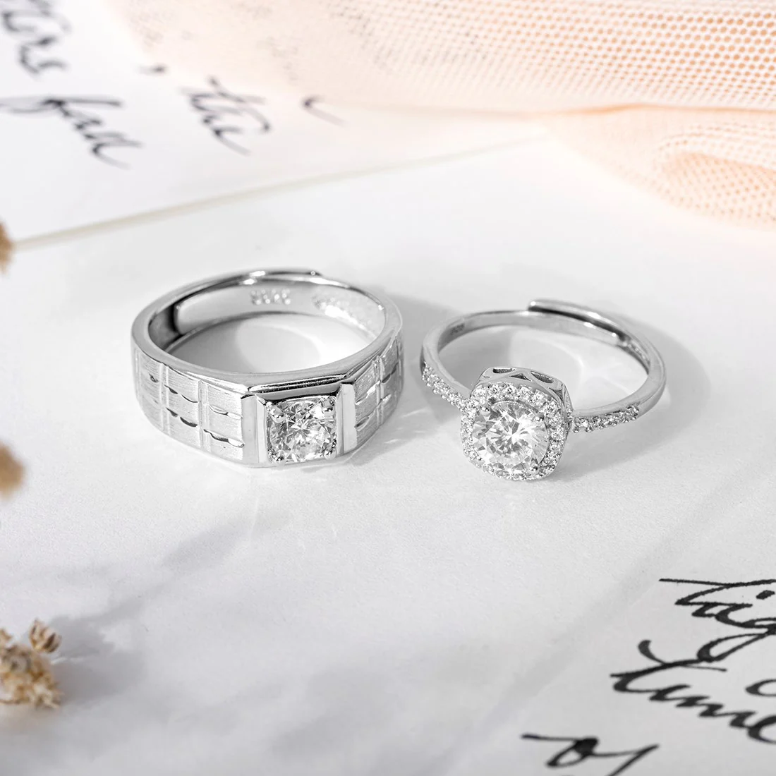 Glimmering Promise Rhodium-Plated 925 Sterling Silver Couple Ring (Adjustable) - Image 2