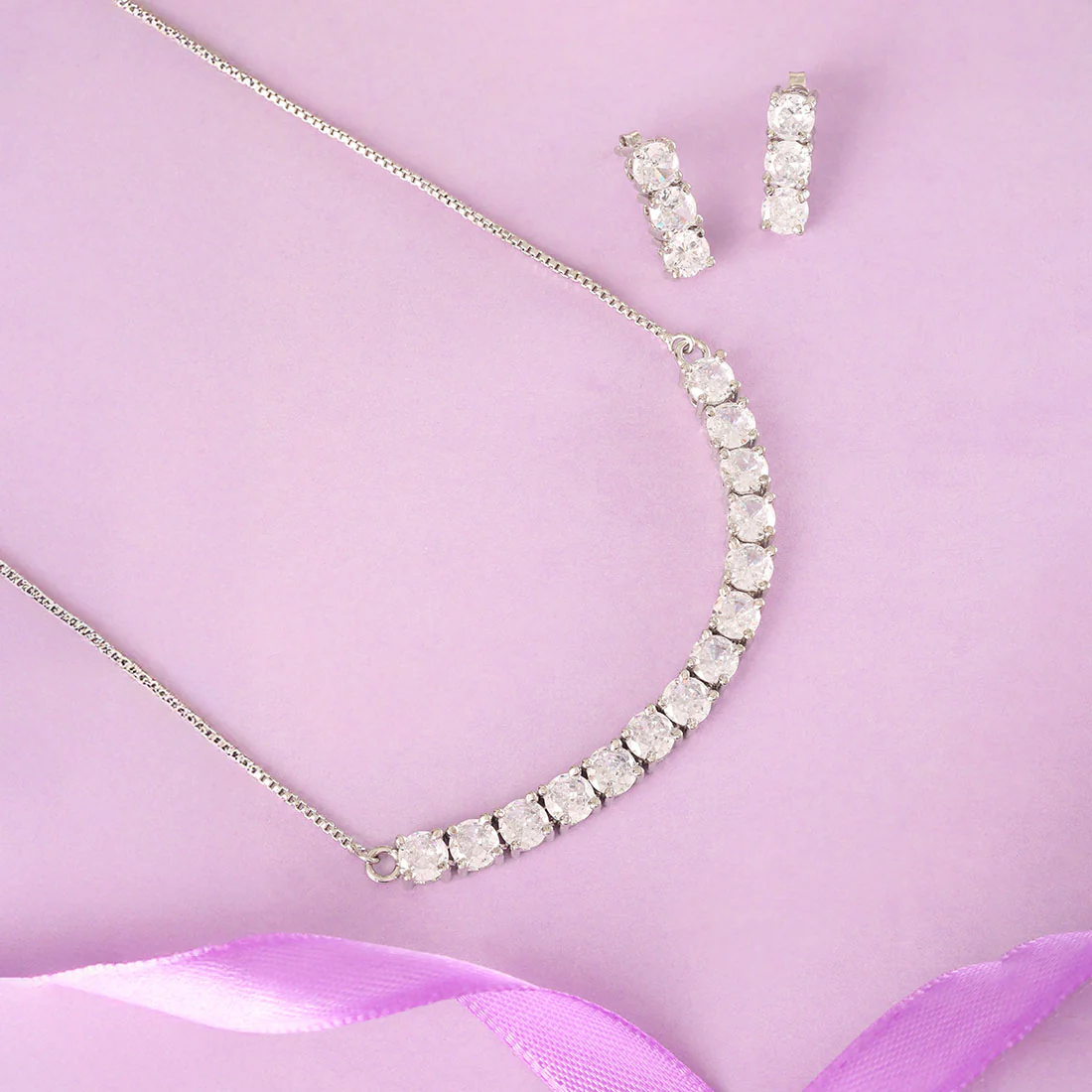 Glitz Ensemble Rhodium Plated 925 Sterling Silver Jewelry Set