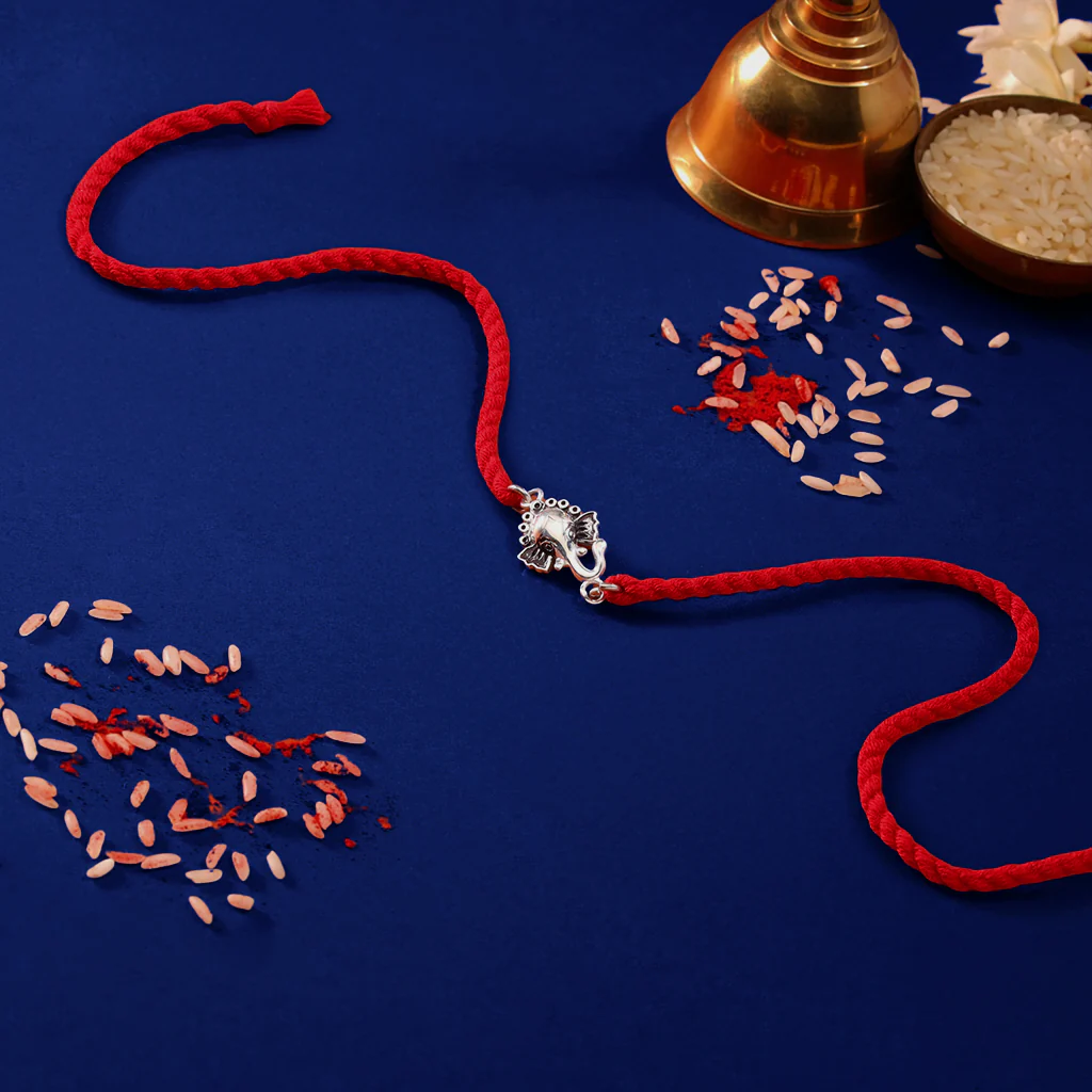 Glorious Ganesha Rhodium-Plated 925 Sterling Silver Rakhi - Image 3