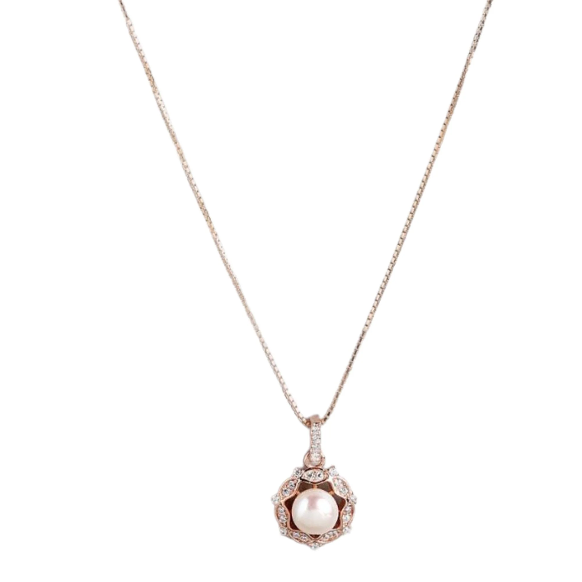 Glowing Harmony Rose Gold CZ & Pearl 925 Sterling Silver Pendent with Chain - Image 4