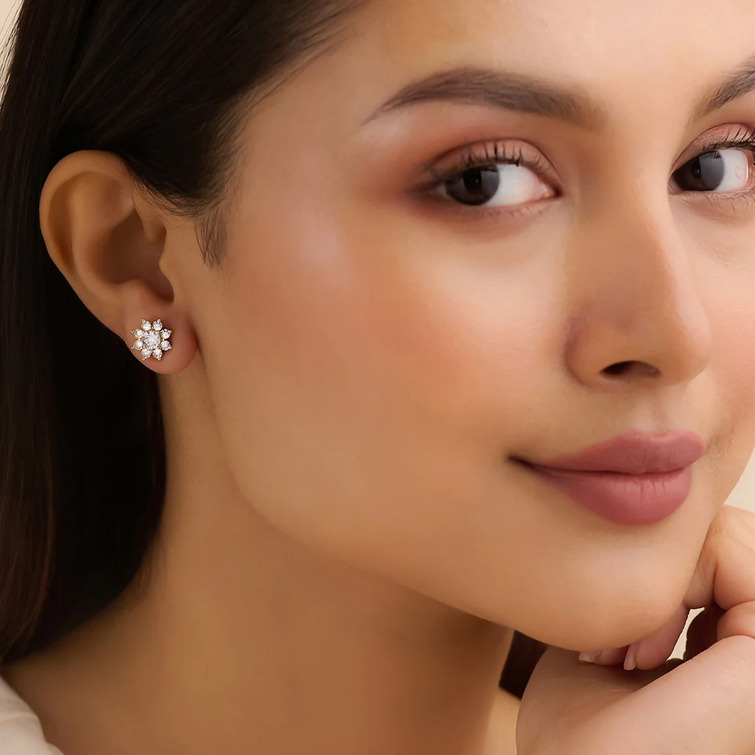 Morning Dew Petal Stud Gold Plated Earrings - Image 3