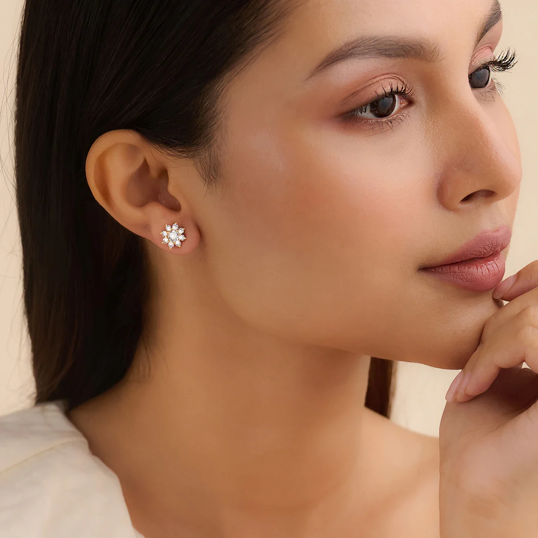 Morning Dew Petal Stud Gold Plated Earrings - Image 4