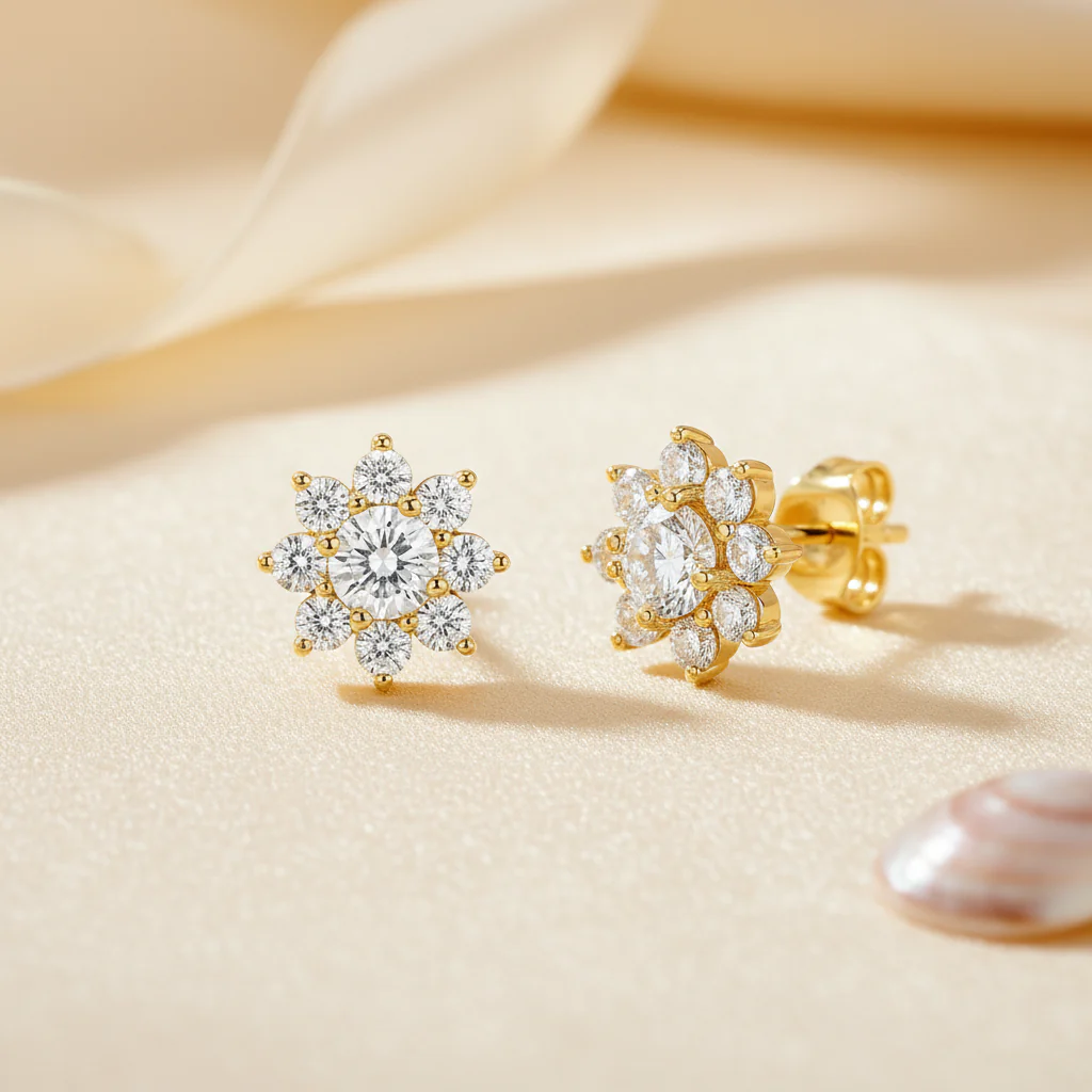 Morning Dew Petal Stud Gold Plated Earrings - Image 8