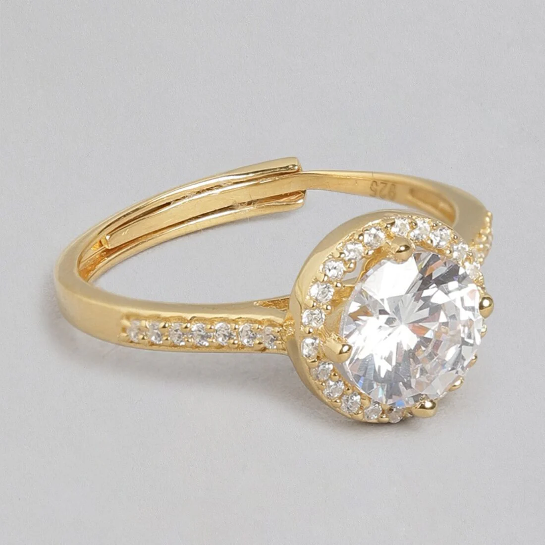 Golden Aura Gold-Plated 925 Sterling Silver Solitaire Halo Ring for Her (Adjustable) - Image 5