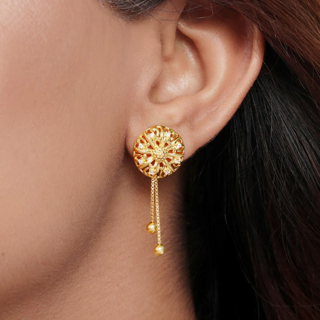 Golden Blossom Bloom 925 Sterling Silver Gold-Plated Flower Earrings - Image 2