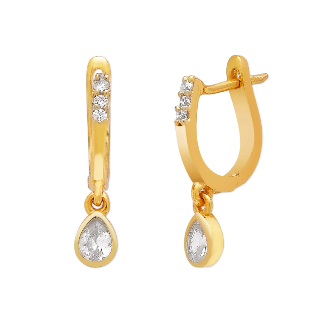Golden Cascade 925 Sterling Silver Gold-Plated Drop CZ Earrings - Image 2