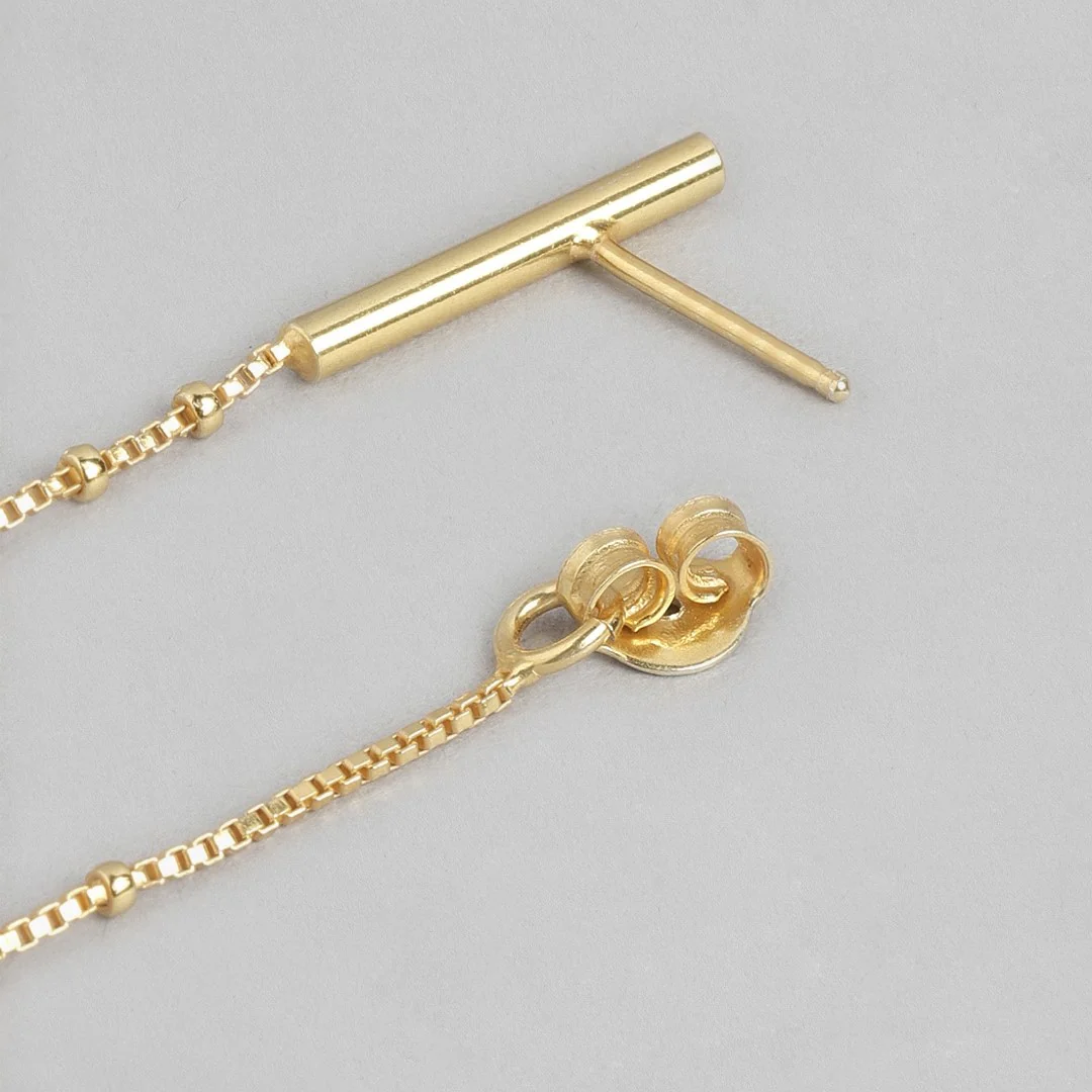 Golden Cascade 925 Sterling Silver Stud Earrings with Drop Chain Look - Image 6