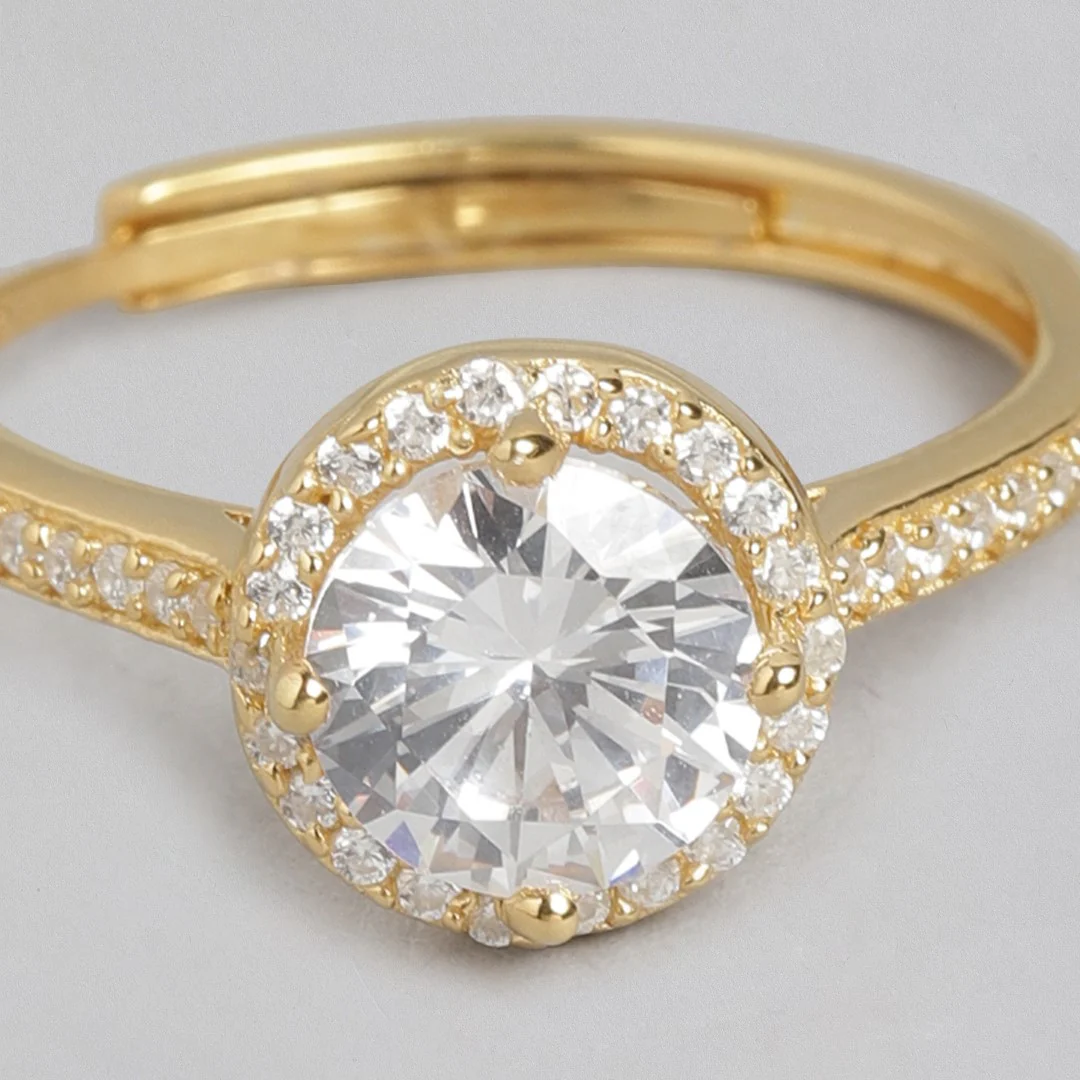Golden Embrace 925 Sterling Silver Gold-Plated Cubic Zirconia Couple Ring (Adjustable) - Image 11