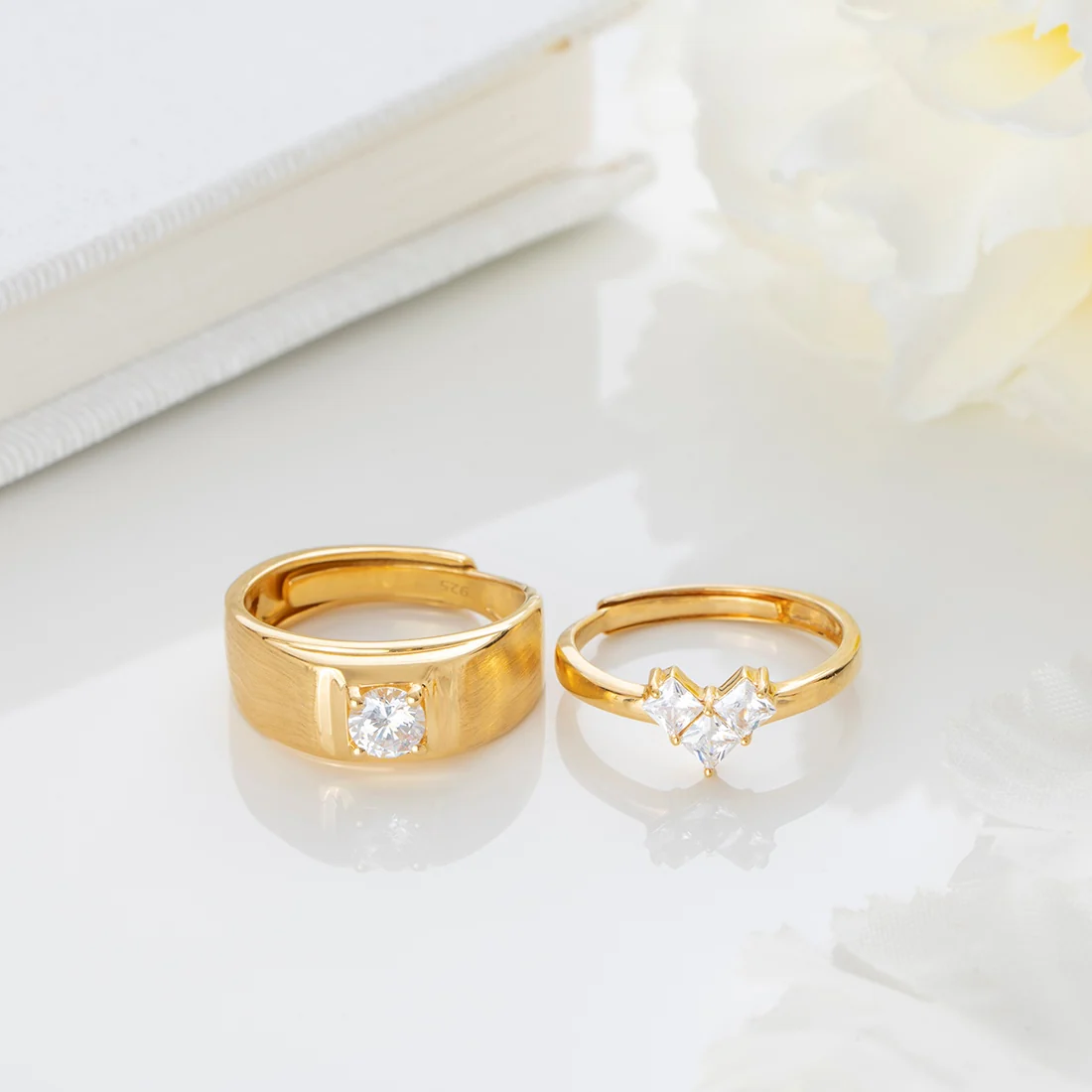 Golden Eternity 925 Sterling Silver Gold-Plated Couple Ring (Adjustable)