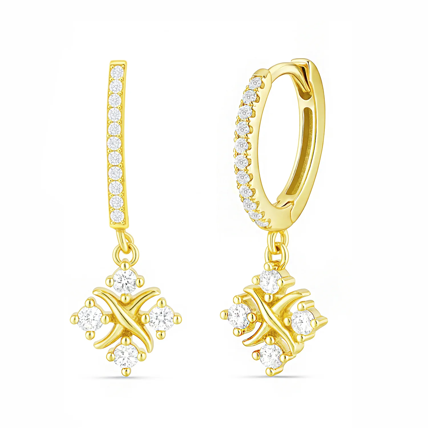 Golden Flowerfall Silver Hoop Gold Plated Earrings - Image 9