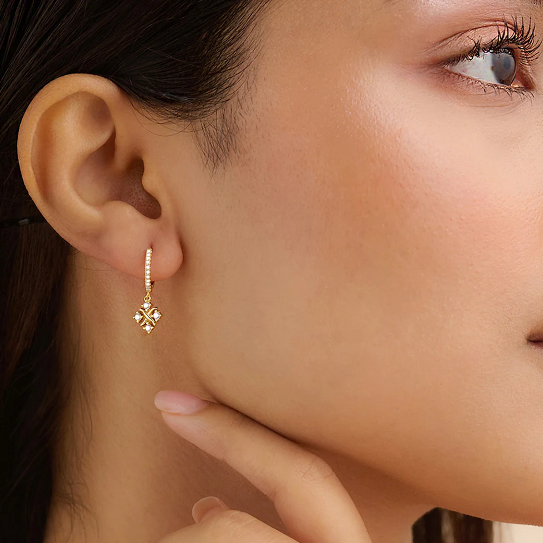 Golden Flowerfall Silver Hoop Gold Plated Earrings - Image 6