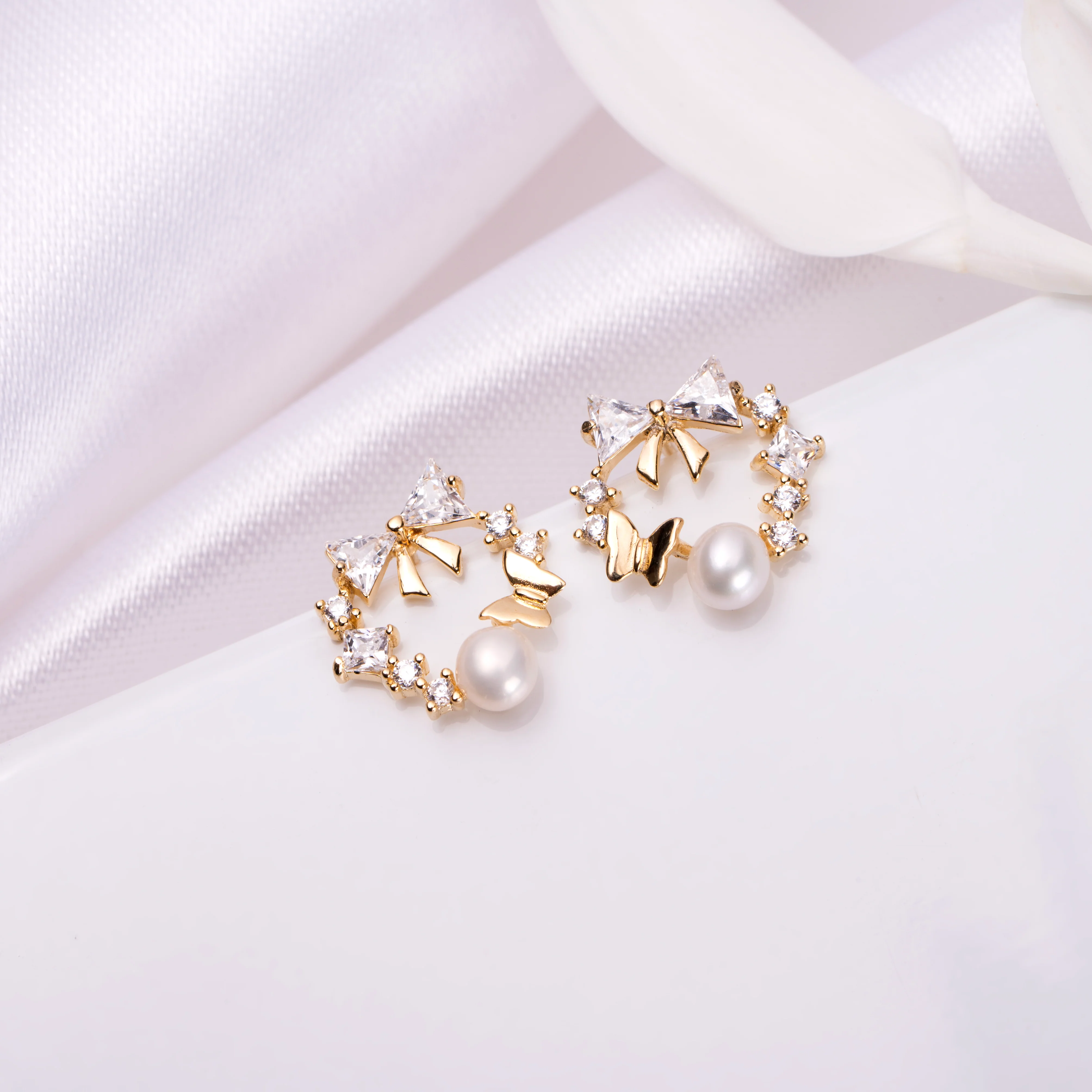 Golden Flutter 925 Sterling Silver Gold-Plated Butterfly & Bow Earrings