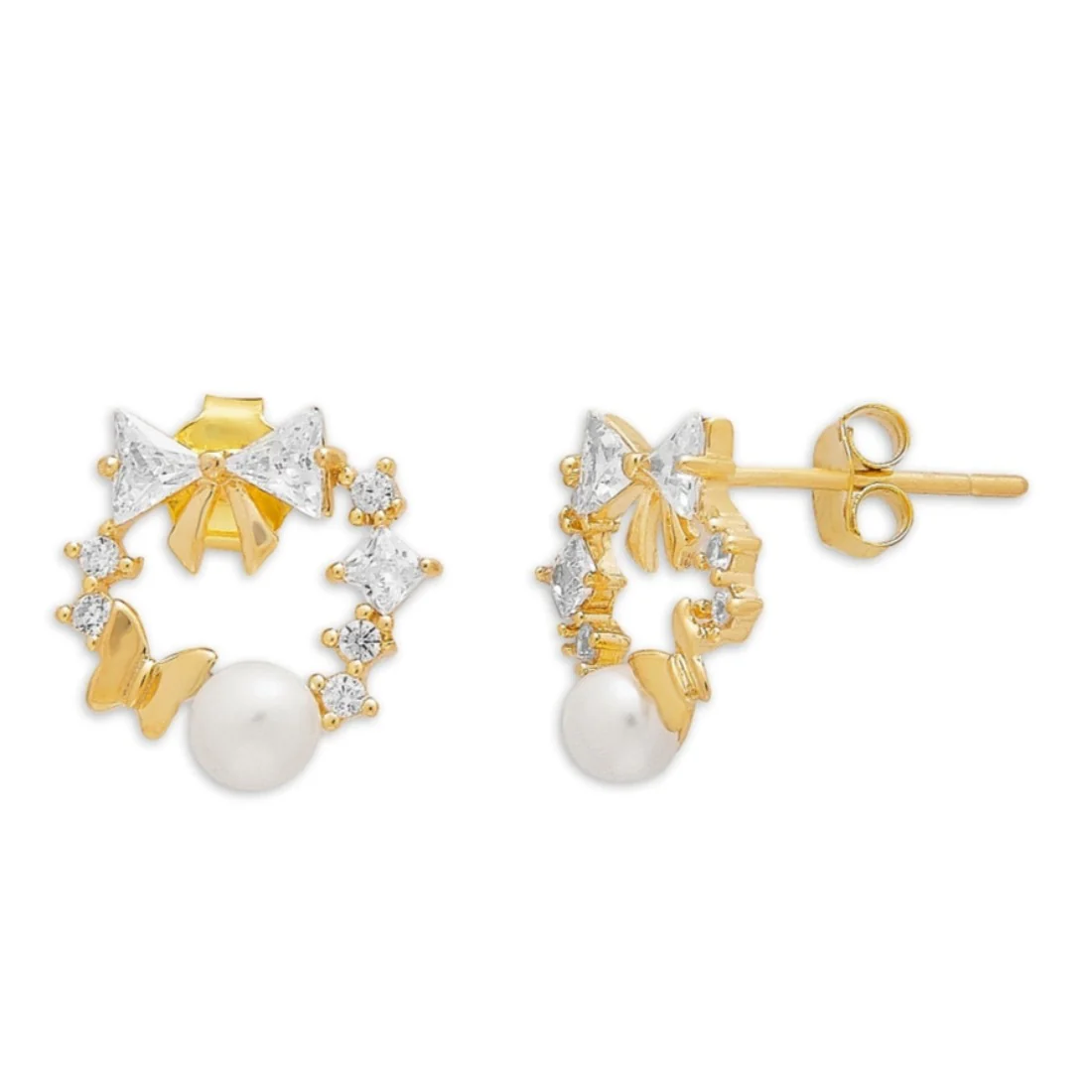 Golden Flutter 925 Sterling Silver Gold-Plated Butterfly & Bow Earrings - Image 3