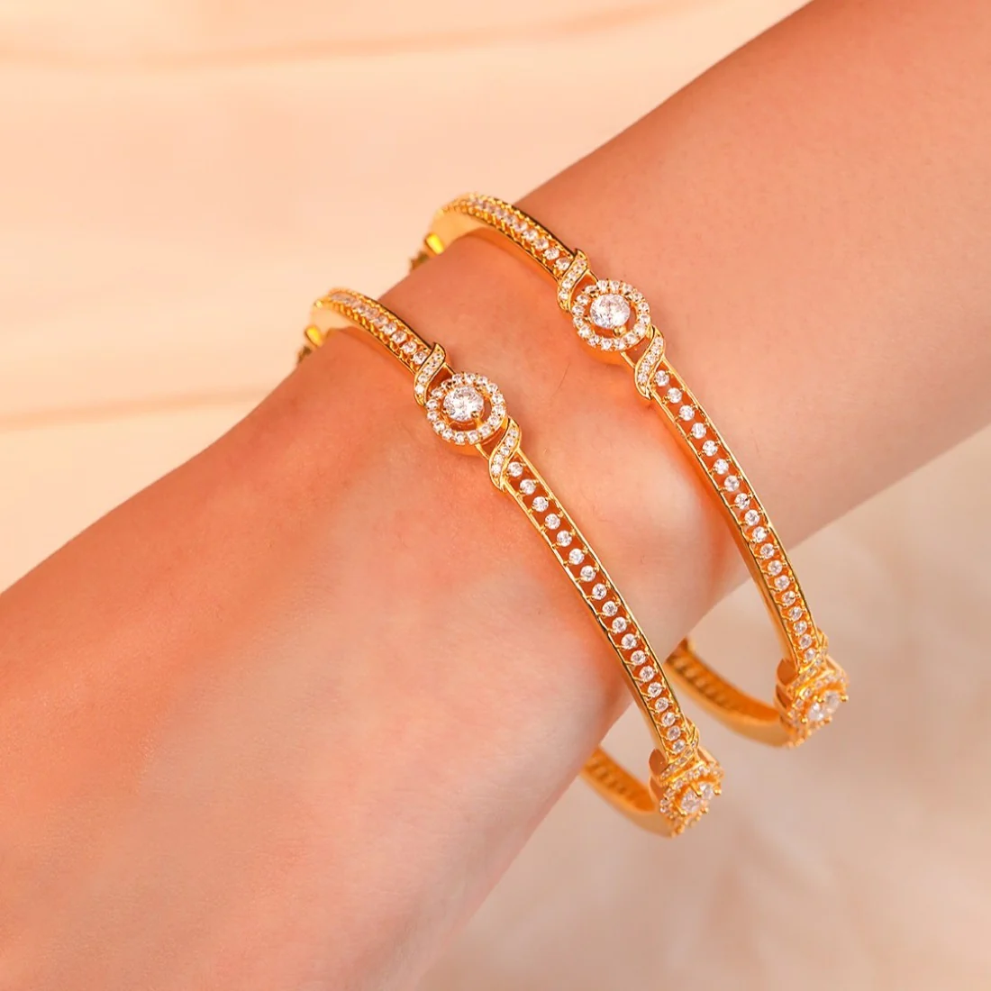 Golden Glamour Sparkling Gold-Plated Bangle in 925 Sterling Silver - Image 2