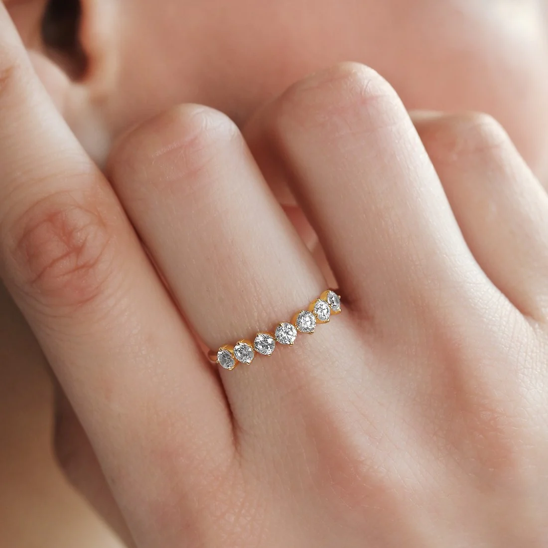 Golden Glow CZ Studded Gold Plated 925 Sterling Silver Ring - Image 2