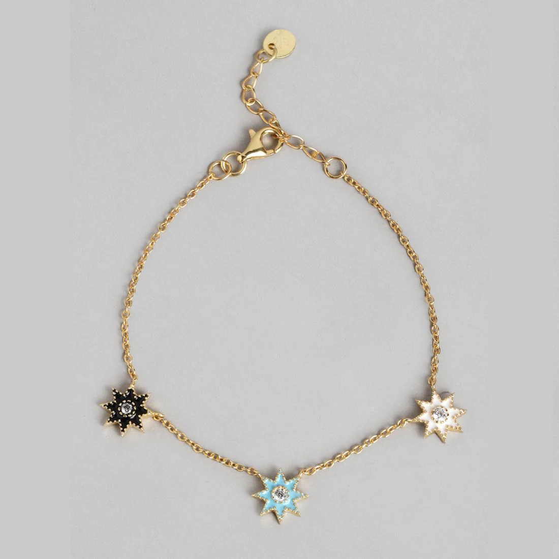 Golden Night Sky CZ Star Charms 925 Sterling Silver Gold Plated Bracelet - Image 4