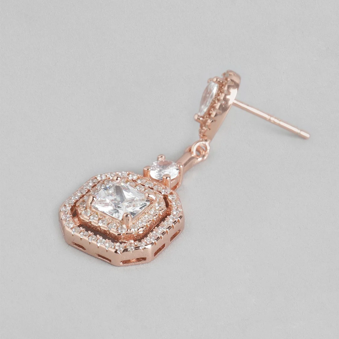 Golden Radiance Square Cubic Zirconia 925 Sterling Silver Earrings - Image 4