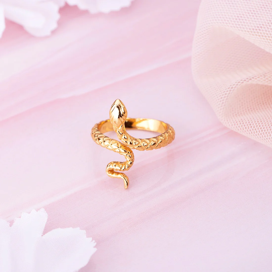 Golden Serpentess: Gold Plated 925 Sterling Silver Snake Ring (Adjustable)