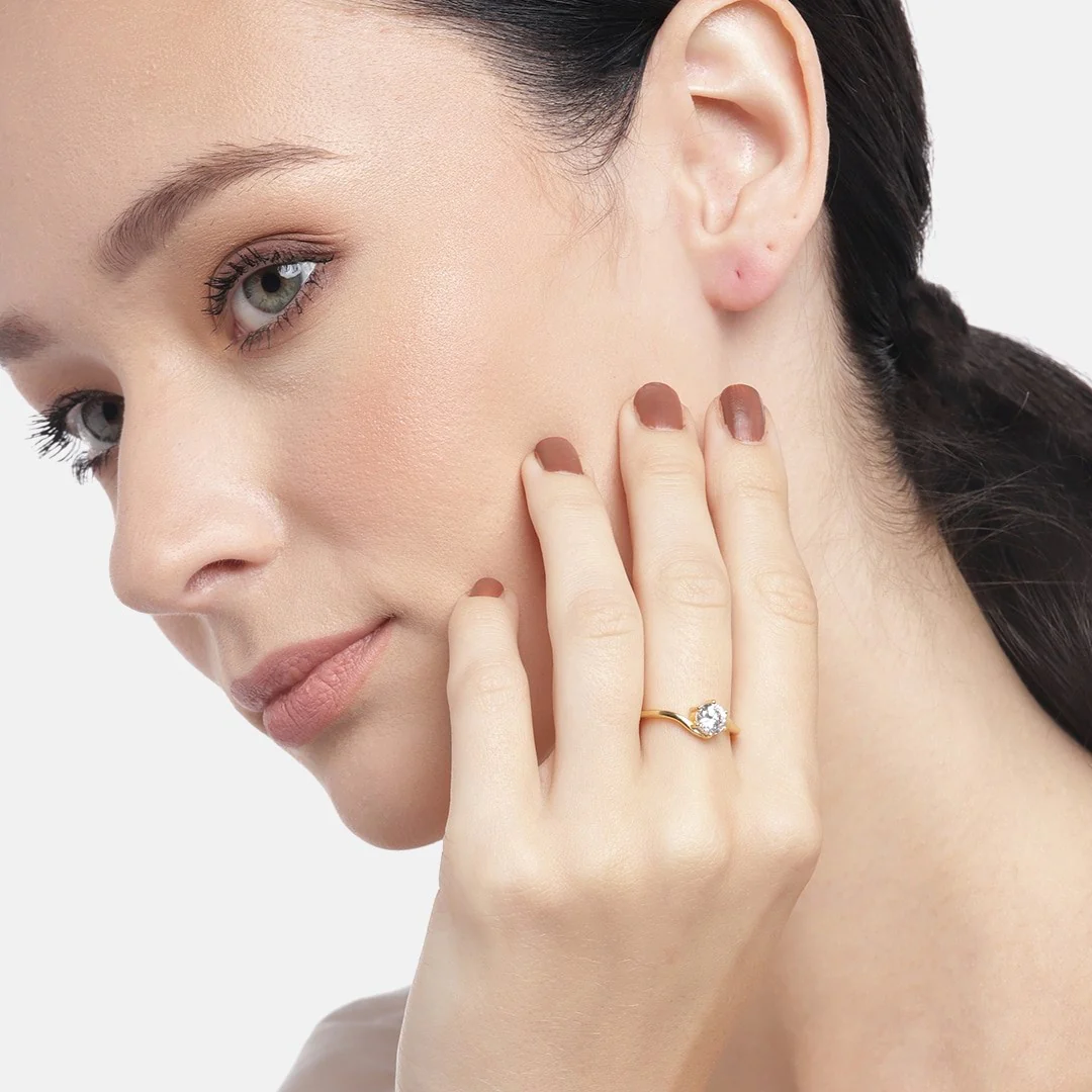 Golden Solace 925 Sterling Silver Gold-Plated Solitaire Women's Ring (Adjustable) - Image 2