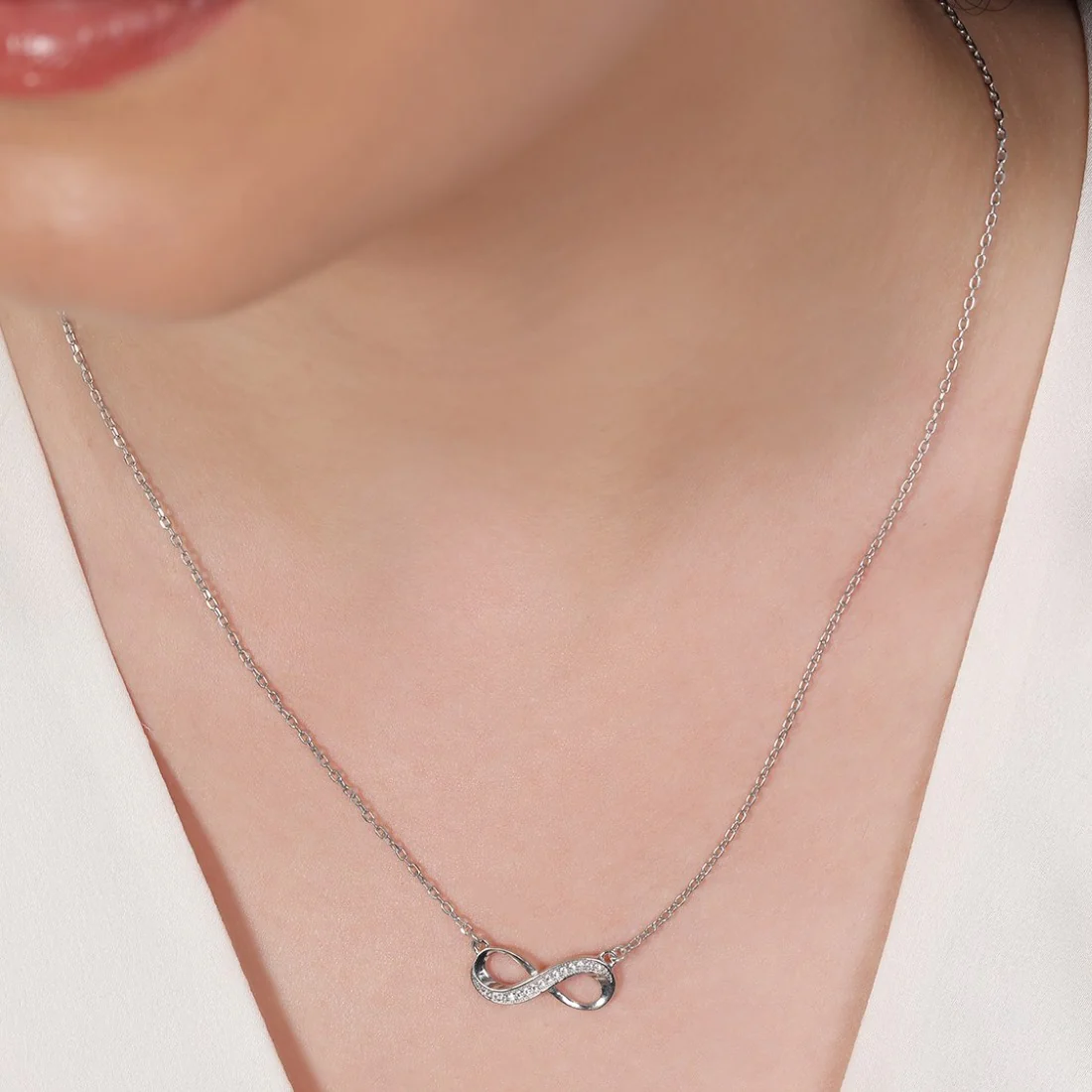 Infinity Rhodium Plated 925 Sterling Silver Necklace - Image 4