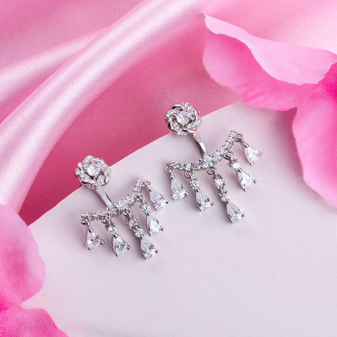 Graceful Descent Rhodium-Plated 925 Sterling Silver Dangling Earrings - Image 2