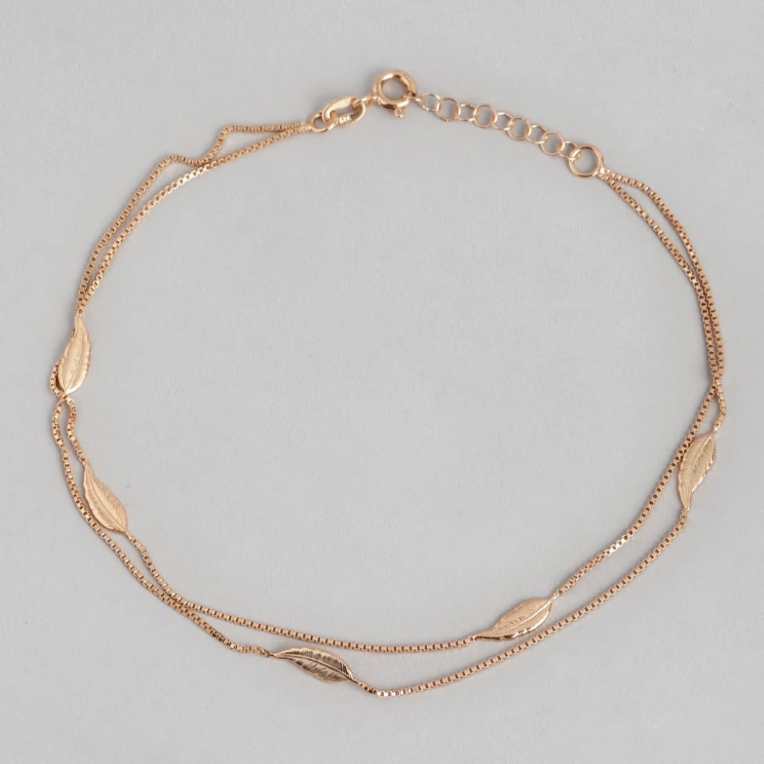 Graceful Foliage Rose Gold-Plated 925 Sterling Silver Leaf Anklet - Image 4